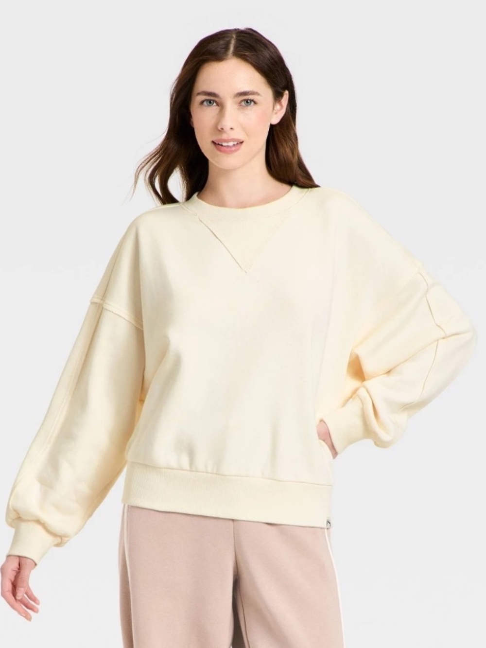 Women's Crewneck Fleece Sweatshirt - JoyLab™ Cream XL